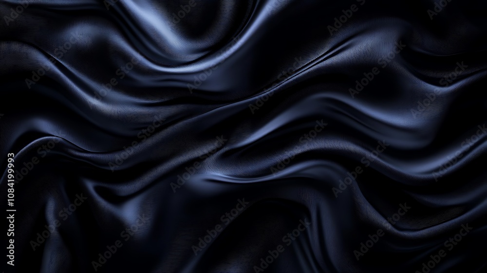Fototapeta premium Black silk satin background with smooth waves