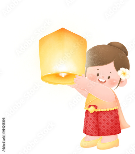 Foto Thai girl floating lantern,Yi Peng