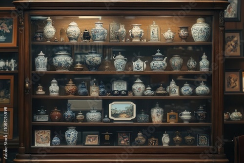 Wallpaper Mural antique display cabinet filled with unique collectibles, showcasing a rich history and a diverse array of items. the intricate details and warm lighting enhance the charm of the vintage collection Torontodigital.ca