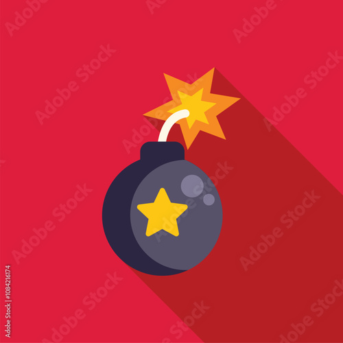 Cartoon bomb exploding with burning fuse and star symbol, representing danger, explosion, and destruction