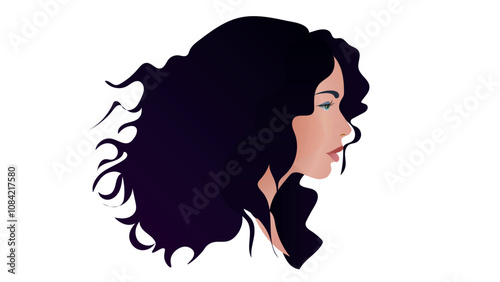 Curly haired woman head. Woman Profile. 