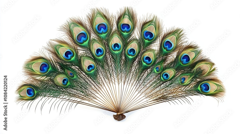 Fototapeta premium Peacock Feathers Arranged in a Fan Shape