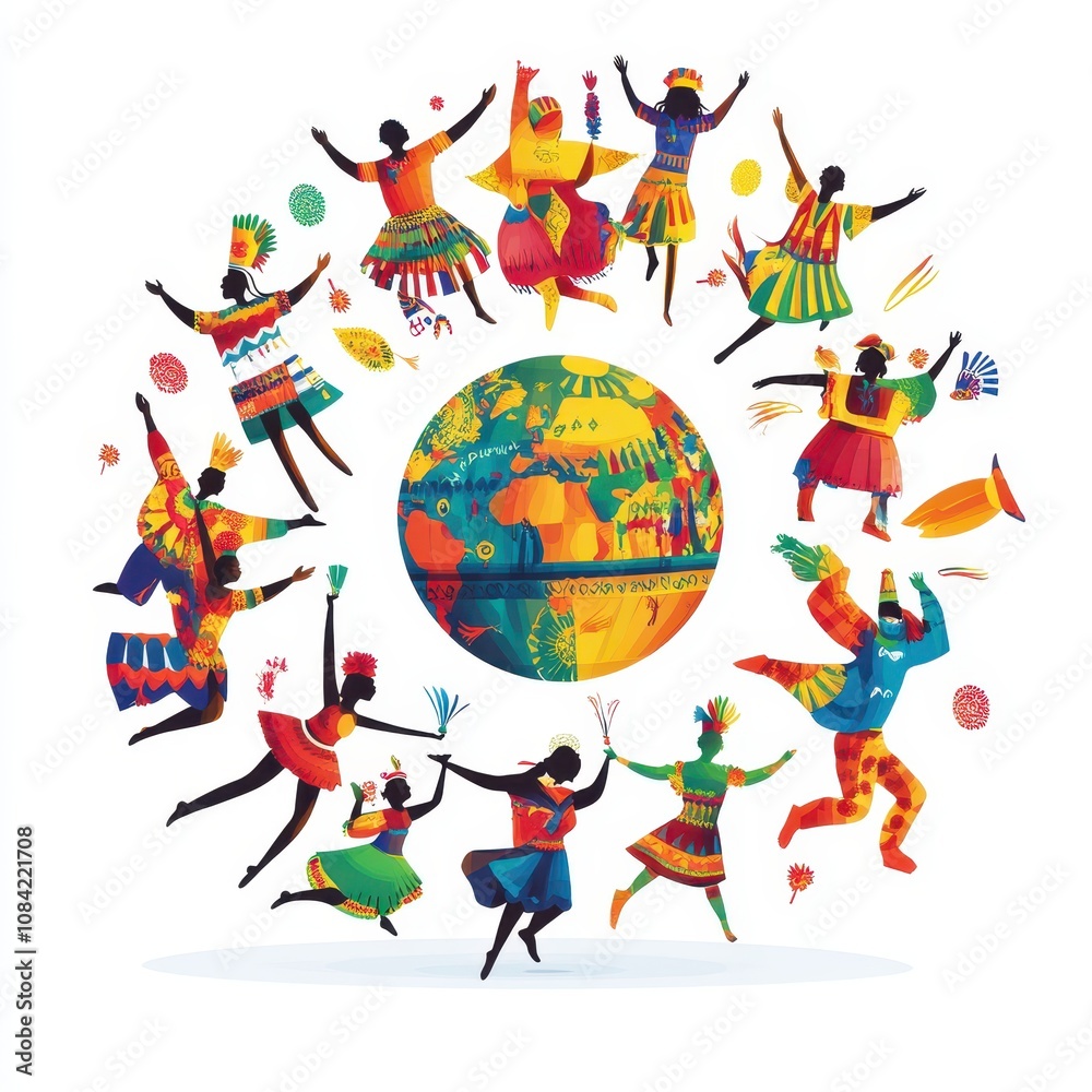Fototapeta premium Global festival tours for elders, cross-cultural experiences and parades, colorful and engaging, isolated on white background