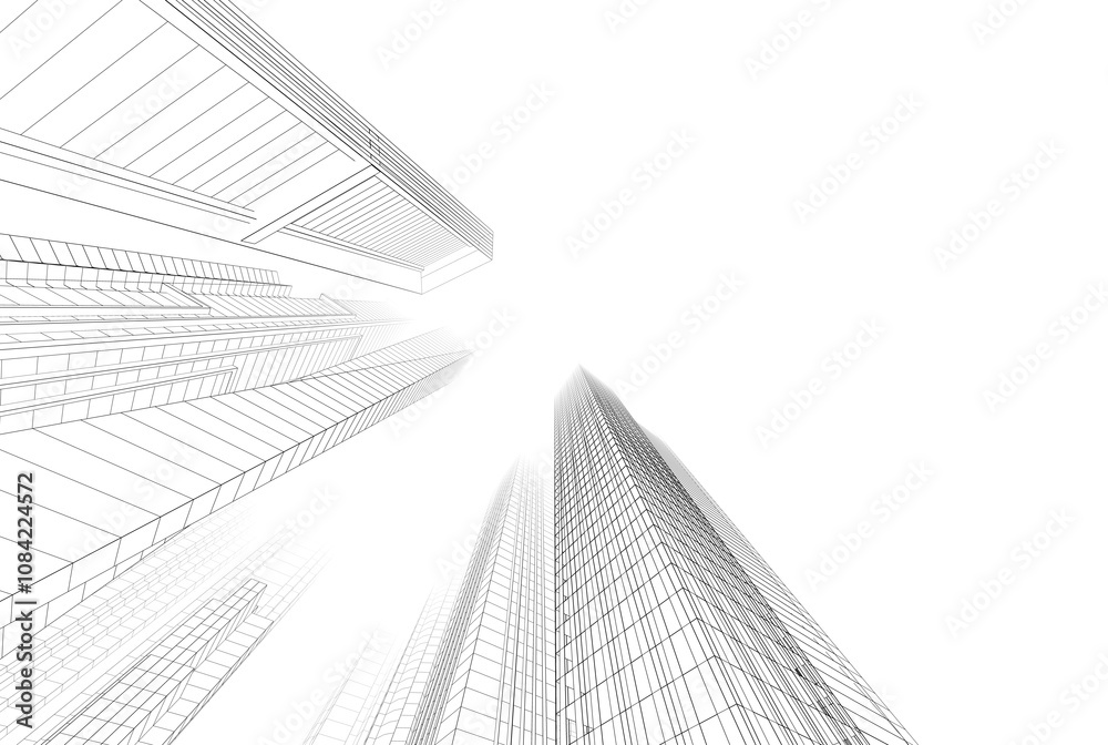Fototapeta premium City architecture drawing 3d illustration