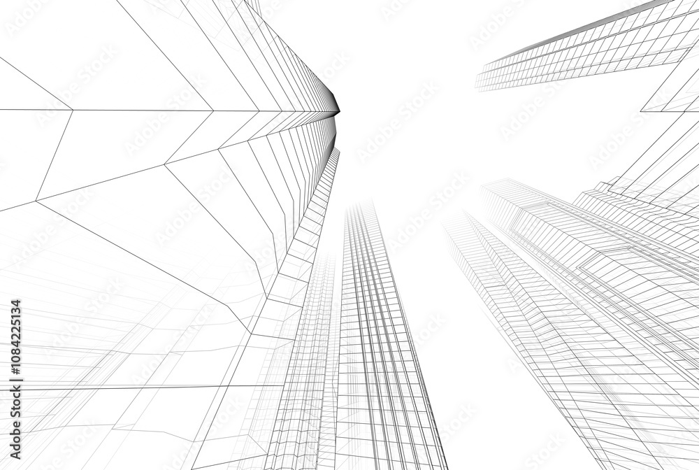 Fototapeta premium City architecture drawing 3d illustration