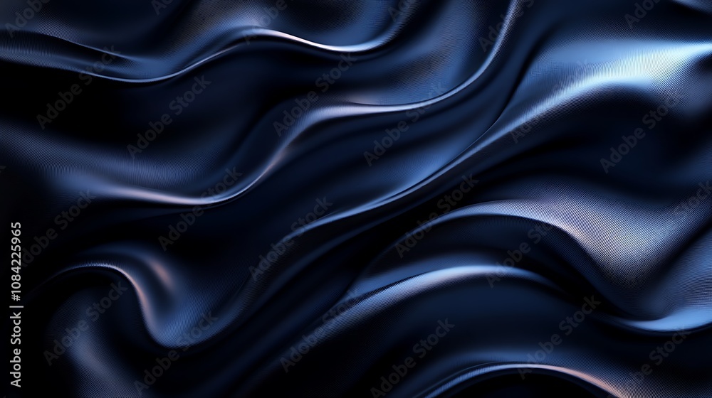 Fototapeta premium Black silk satin background with smooth waves