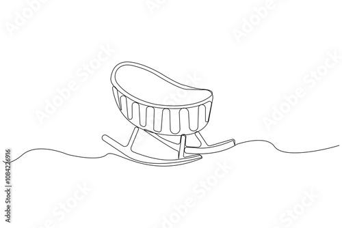 Hand-drawn baby cot continuous line art illustration. Bed for newborn outline vector.