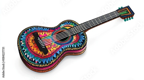 A Vibrant, Hand-Painted Acoustic Guitar with Intricate Floral Designs photo