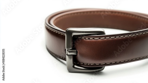 Close-up of a classic mana??s leather belt, isolated on a clean white background.  photo