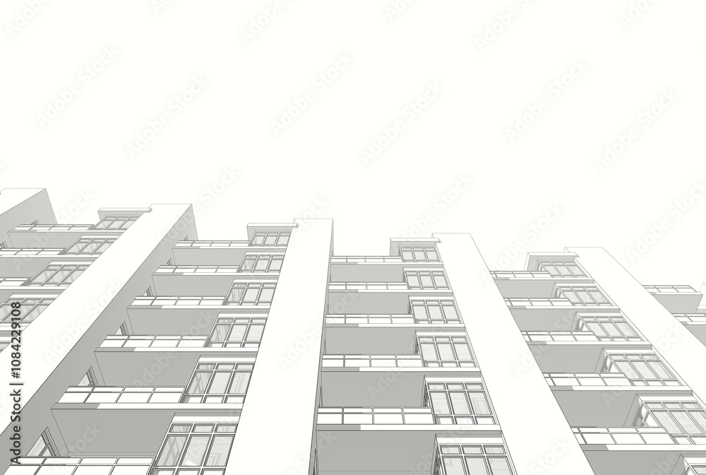 Fototapeta premium Architectural drawing sketch 3d illustration