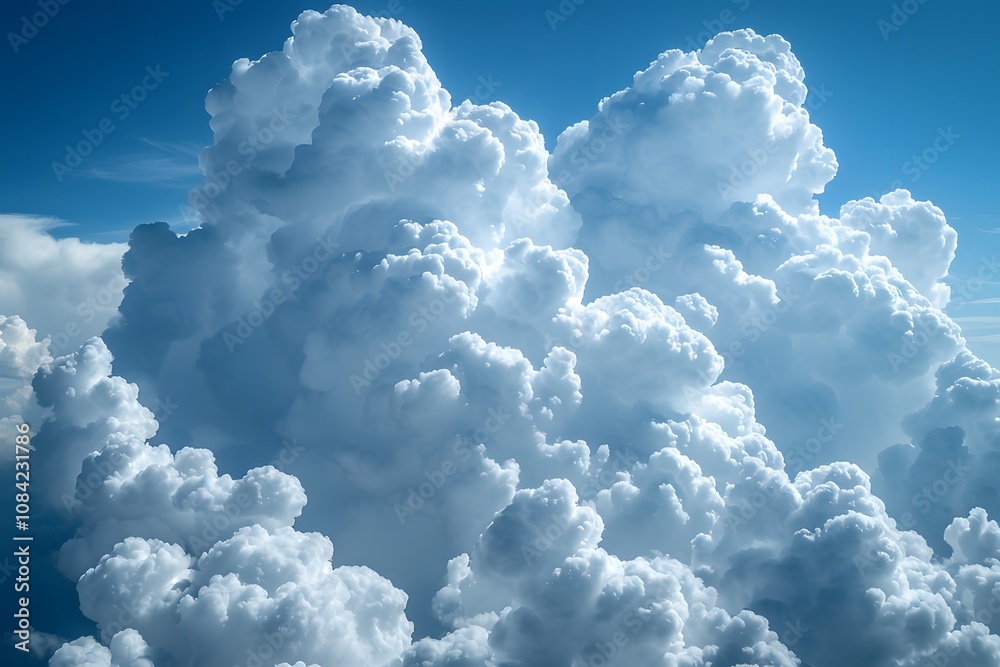 Naklejka premium Majestic Cumulus Clouds Against Blue Sky - Ideal for Nature and Weather-Themed Designs