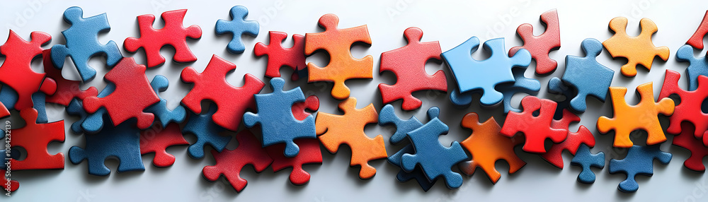 Fototapeta premium Soft abstract digital art with team brainstorming puzzle solutions copy space below. concept as A soft abstract digital art background depicting a team brainstorming puzzle solutions symbolizing creat