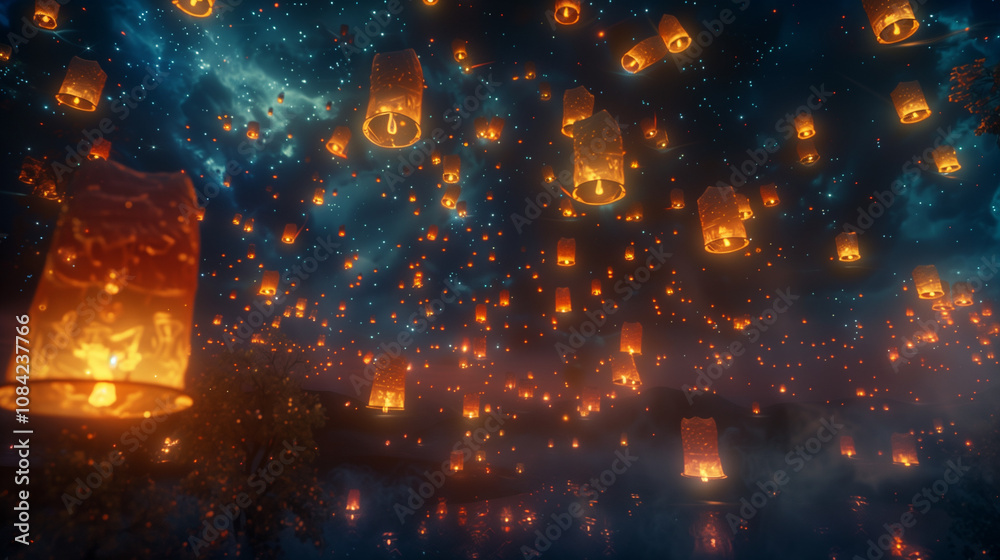 Obraz premium Lanterns floating in the sky