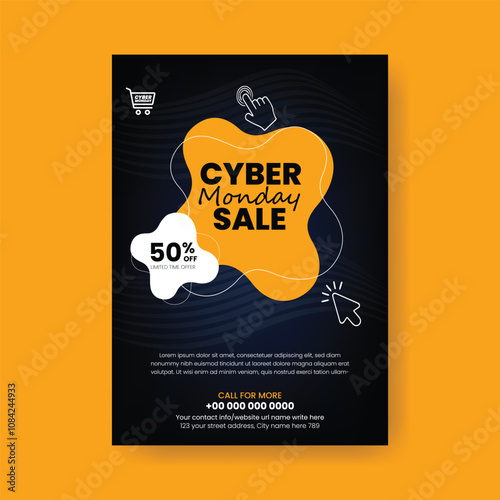 Cyber Monday vertical print flyer or poster template Ecommerce products sale leaflet brochure cover design