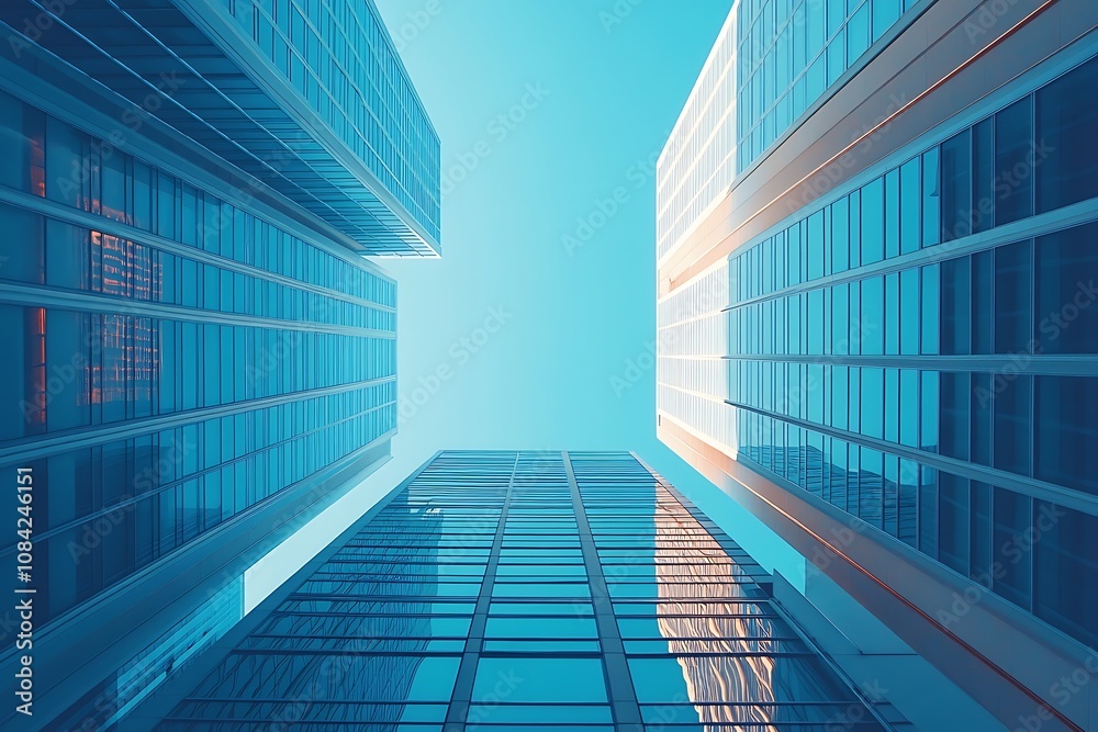 Obraz premium Modern City Buildings Reflecting Sunlight From Below