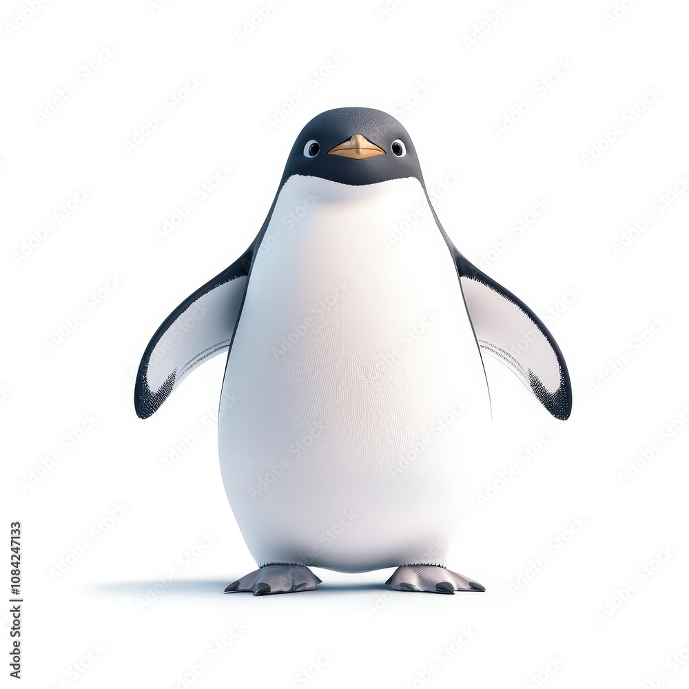 Fototapeta premium Cute and playful cartoon penguin standing proudly with a cheerful expression and bright colors.