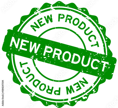 Grunge green new product word round rubber seal stamp on white background