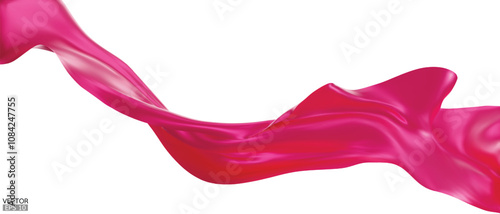 Flying pink silk textile fabric flag background. Smooth elegant pink Satin Isolated on white Background for grand opening ceremony. Pink curtain. 3d vector illustration