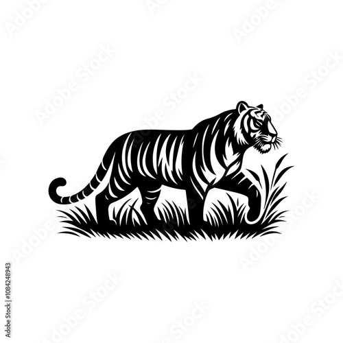 Tiger silhouette vector Isolated on white background.