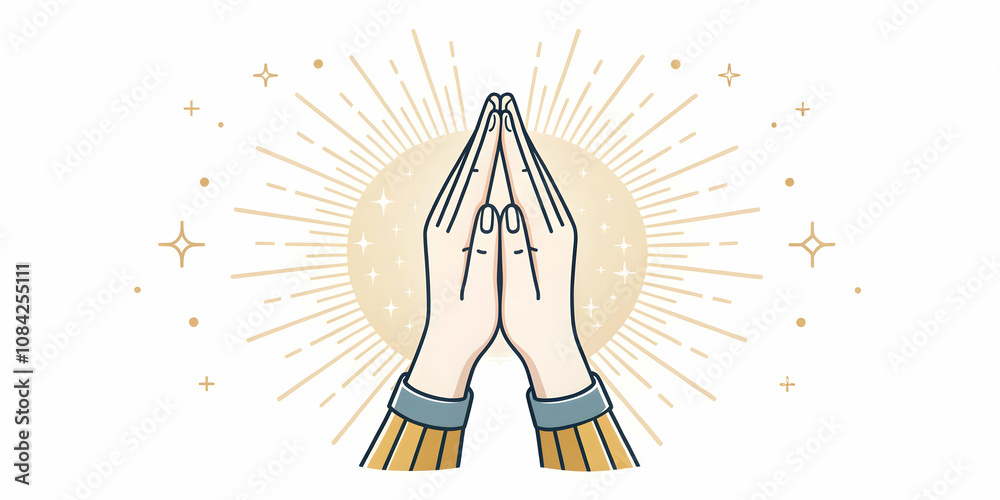 Fototapeta premium Vector of a praying hands icon with a subtle glow effect isolated on white background. concept as A minimalist vector icon showing hands in prayer with a gentle glow effect symbolizing devotion and re