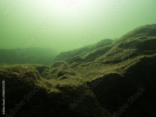 Underwater rock in lake