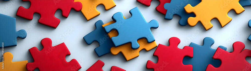 Fototapeta premium Geometric puzzle patterns isolated on white background concept as Geometric puzzle patterns representing structured teamwork and the importance of each member contribution in team building puzzle solv