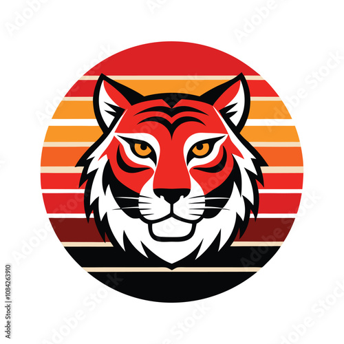 Vintage Tiger Head Vector - Majestic Wild Animal Silhouette with Stripes, Retro Jungle Cat Design for Classic T-Shirt Art