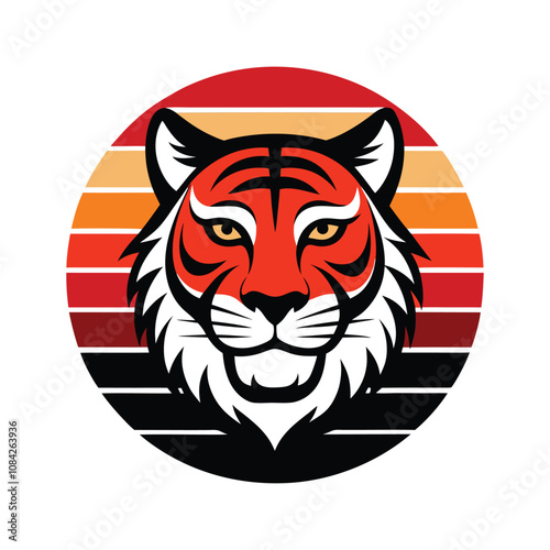 Vintage Tiger Head Vector - Majestic Wild Animal Silhouette with Stripes, Retro Jungle Cat Design for Classic T-Shirt Art