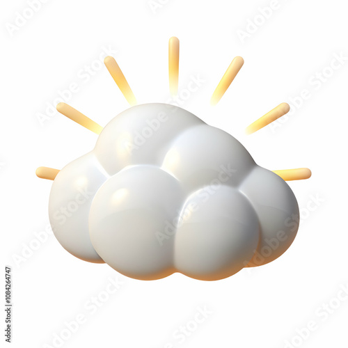 Vector of a cloud with rays of light emerging isolated on white background. concept as A simple vector illustration of a cloud with rays of light emanating from behind symbolizing revelation and divin