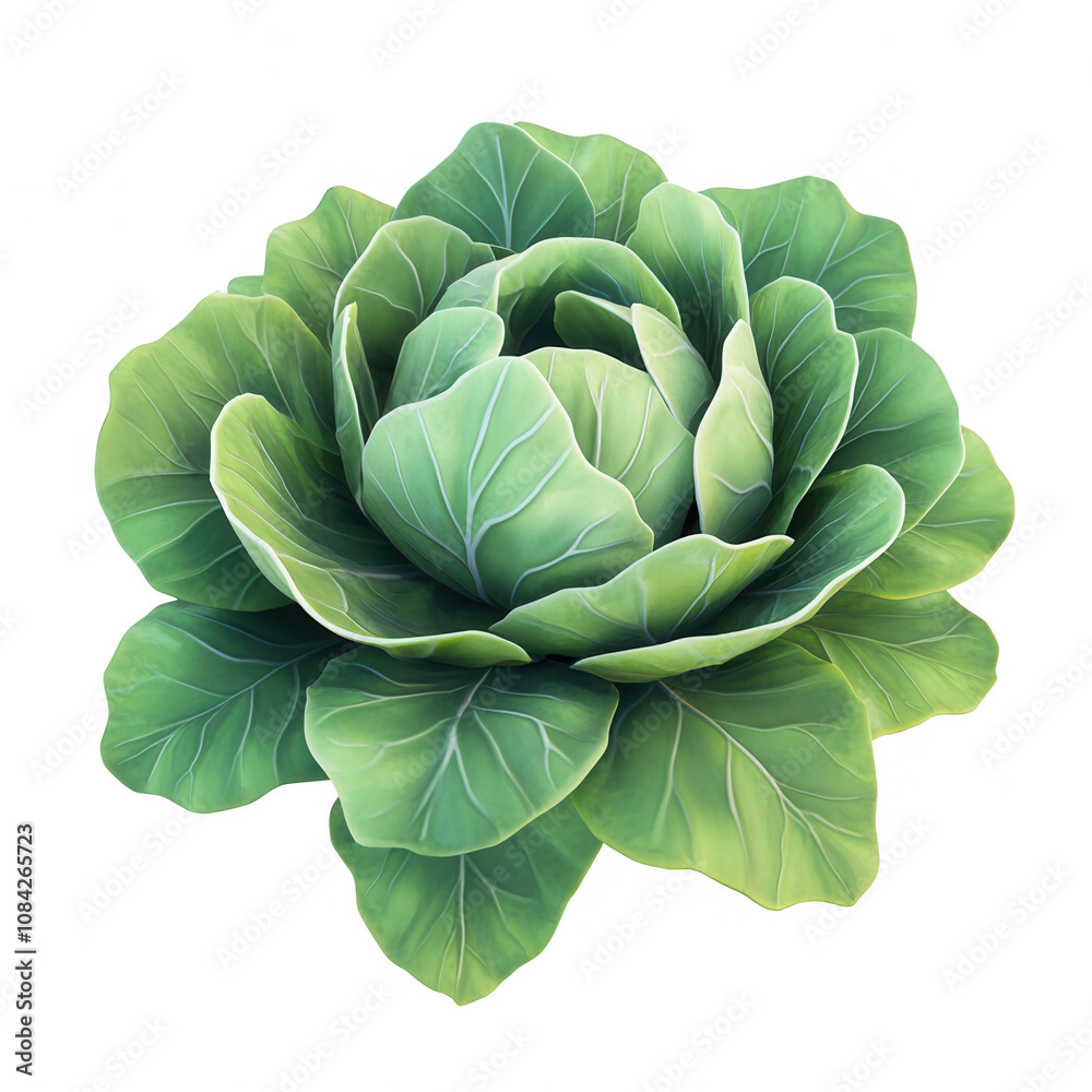 Obraz premium Vibrant and fresh green cabbage with layered leaves, perfect for culinary presentations., isolated on a transparent background.
