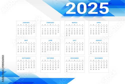 white blue 2025 new year calendar template in business style photo