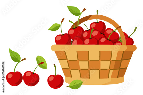 Freshly Picked Cherries in a Basket- A Bountiful Harvest Spilling Over