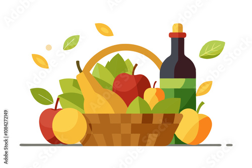 Basket of Pears and Apples with Wine Bottle Backdrop – A Perfect Still Life Scene