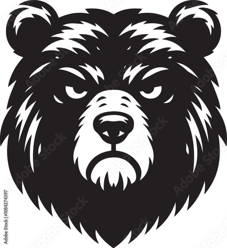 A scowling bear with furrowed brows vector silhouette design