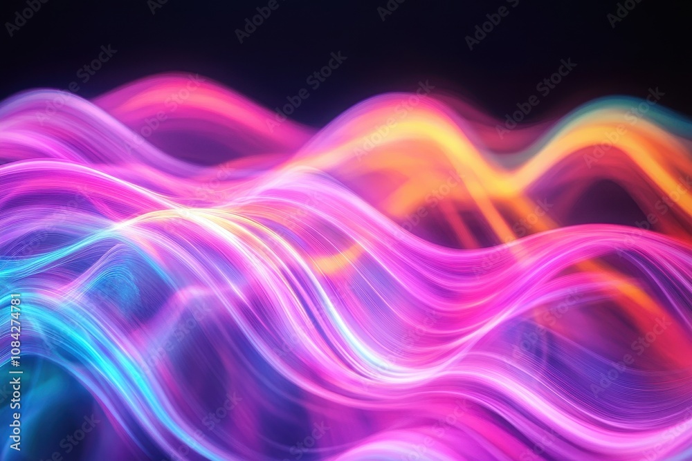 Fototapeta premium Vibrant Flowing Waves of Neon Colors in Luminous Display, Capturing the Essence of Dynamic Light Patterns in Abstract Artistic Form