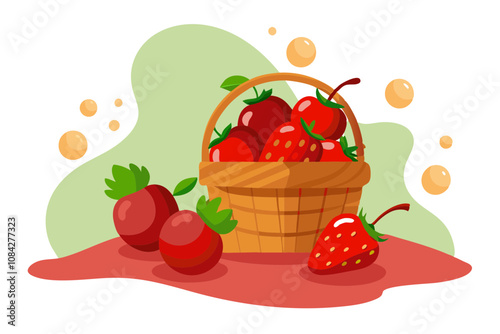 Fresh Basket of Ripe Cherries and Strawberries Spilling Over – Juicy Delight