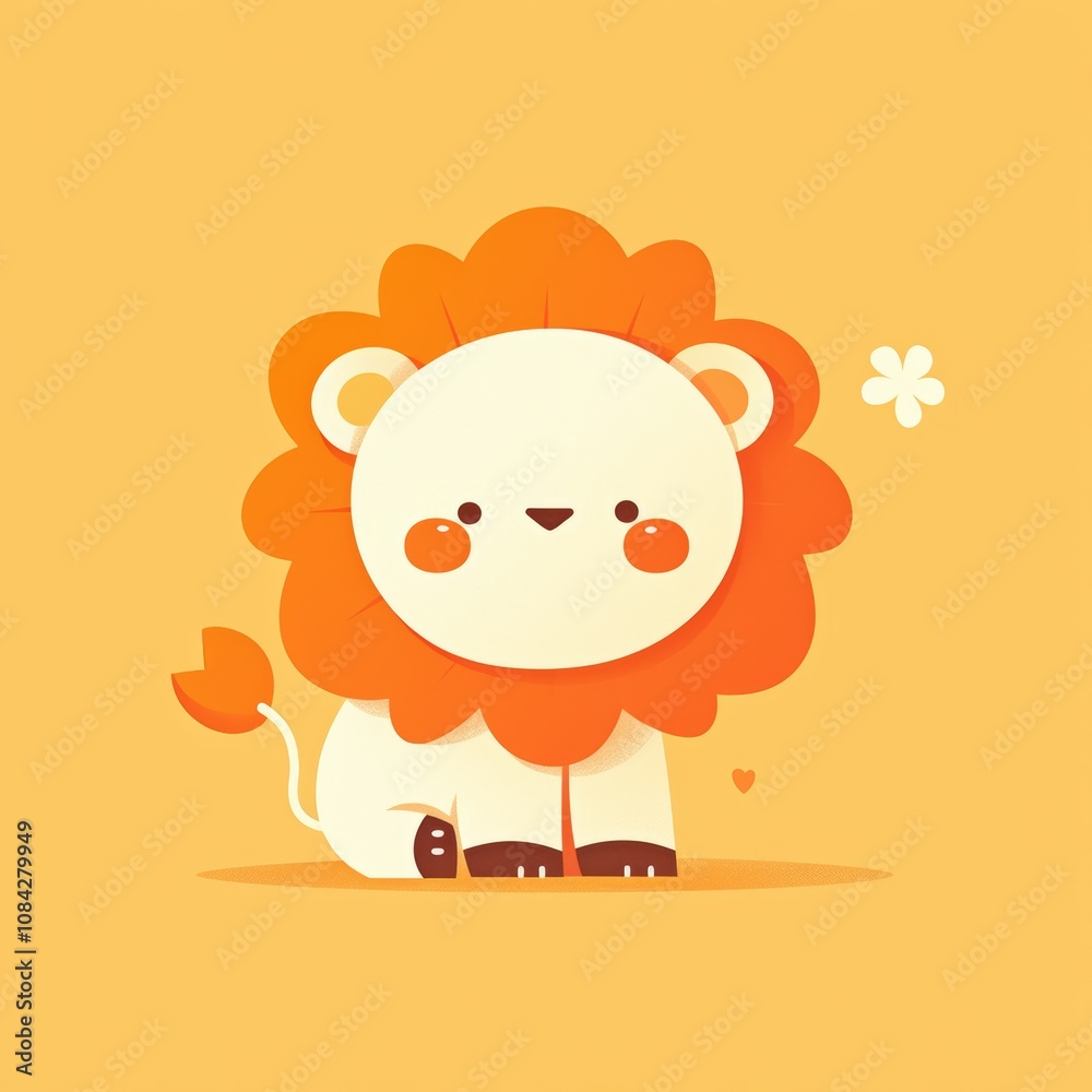 Fototapeta premium Adorable Kawaii Lion Illustration on Bright Yellow Background