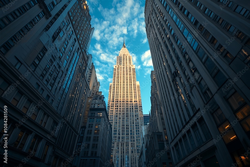 Fototapeta premium Tall Glass Building Upward Against Cloudy Sky in Metropolis