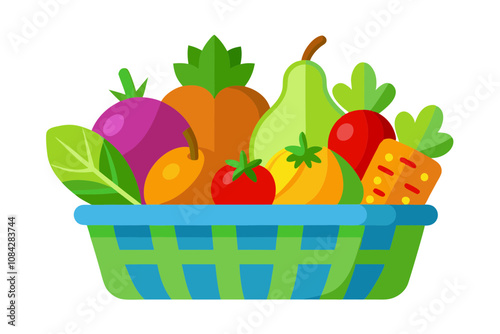 Fresh Basket of Vegetables and Fruits from the Market A Healthy Harvest