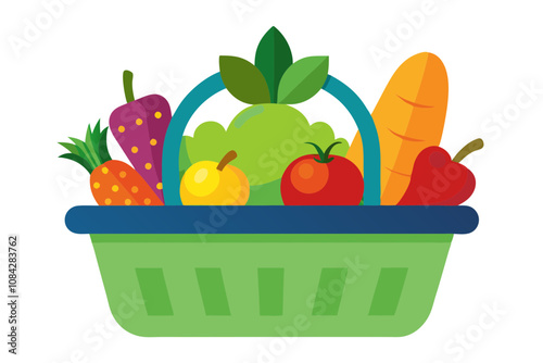 Fresh Basket of Vegetables and Fruits from the Market A Healthy Harvest