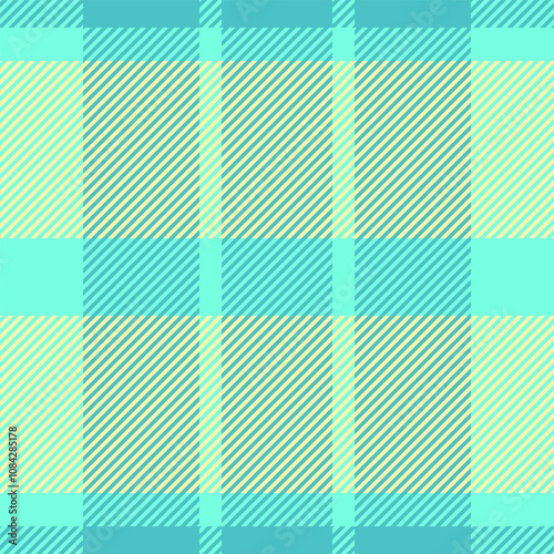 Veil textile check seamless, repetitive fabric pattern vector. Down tartan background plaid texture in yellow and cyan colors.