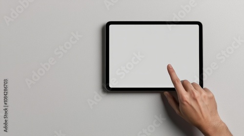 Minimalist Tablet Mockup Close-Up Interactive Technology on Light Grey Wall - Modern Digital Concept for App Presentation and Web Design