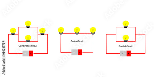 vector set of electrical circuits. series electrical circuits, parallel electrical circuits, combined electrical circuits. voltage, current, resistance. learning experiment, Kirchoff's law.