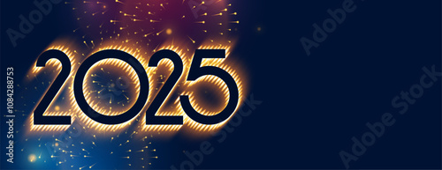 glowing 2025 new year lettering banner with text space