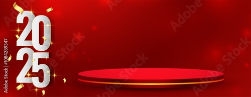 2025 new year festive wallpaper with 3d podium platform