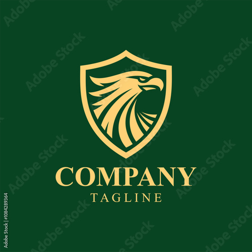 logo eagle golden shield. An eagle soaring over a golden shield symbolizing vision, strength, and noble protection. A mark of honor and prestige.