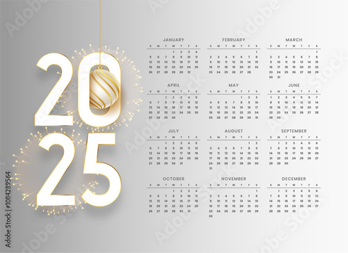 decorative 2025 event planner calendar template for new year celebration