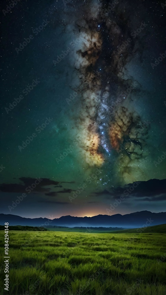 Fototapeta premium Milky Way over Green Field