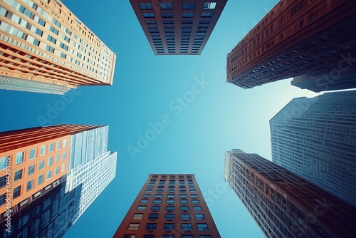 Upward View of City Buildings with Blue Sky1 photo