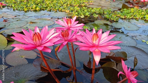 Photography Beautiful pink lotus flower on the water in the pond Assam India